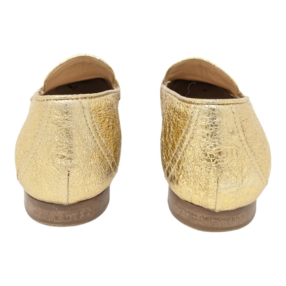 J. Crew Charlie Leather Crinkled Metallic Gold Loafers Size 8 - Picture 4 of 6